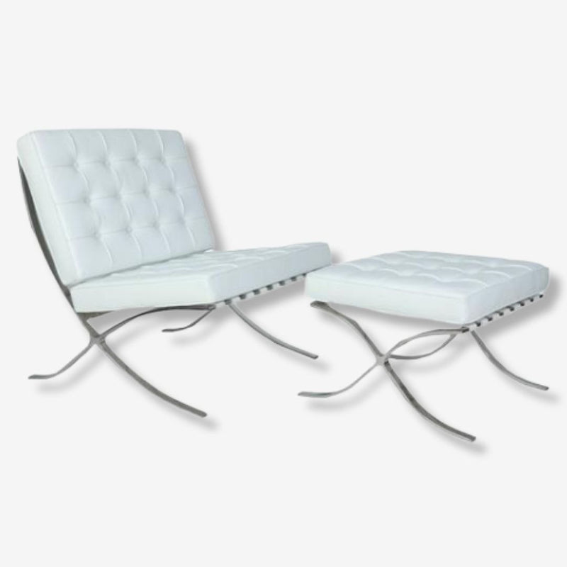 White Barcelona Chair with Footrest - Classic Replica