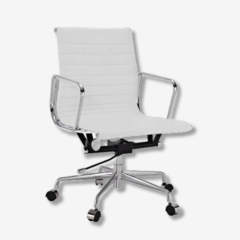 Eames Style EA117 Office Chair – Low Back Ribbed White Leather