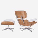 Charles Eames Inspired Lounge Chair & Ottoman - Ash Wood | White