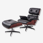 Lounge Chair Ray Eames Style - Palissandre Foncé & Cuir Noir