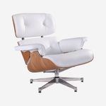 Charles Eames Inspired Lounge Chair & Ottoman - Ash Wood | White