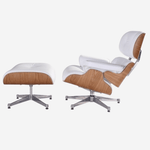 Charles Eames Inspired Lounge Chair & Ottoman - Ash Wood | White