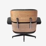 Close-up of the Charles Eames Lounge Chair Replica showcasing premium Italian black leather and detailed craftsmanship