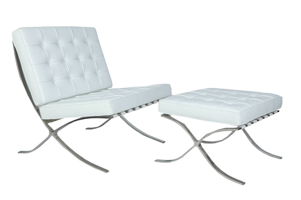 White Barcelona Chair with Footrest - Replica