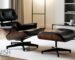 Eames Lounge Chair Replica with Ottoman in black leather and walnut wood finish, perfect for mid-century modern decor