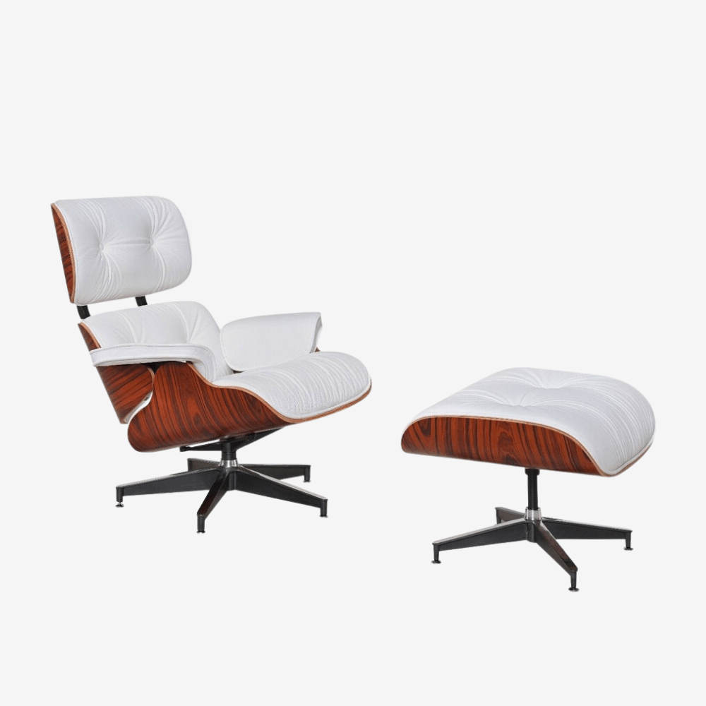 Eames Chair Replica – Rosewood & White Leather Lounge Chair | Furnish Meister