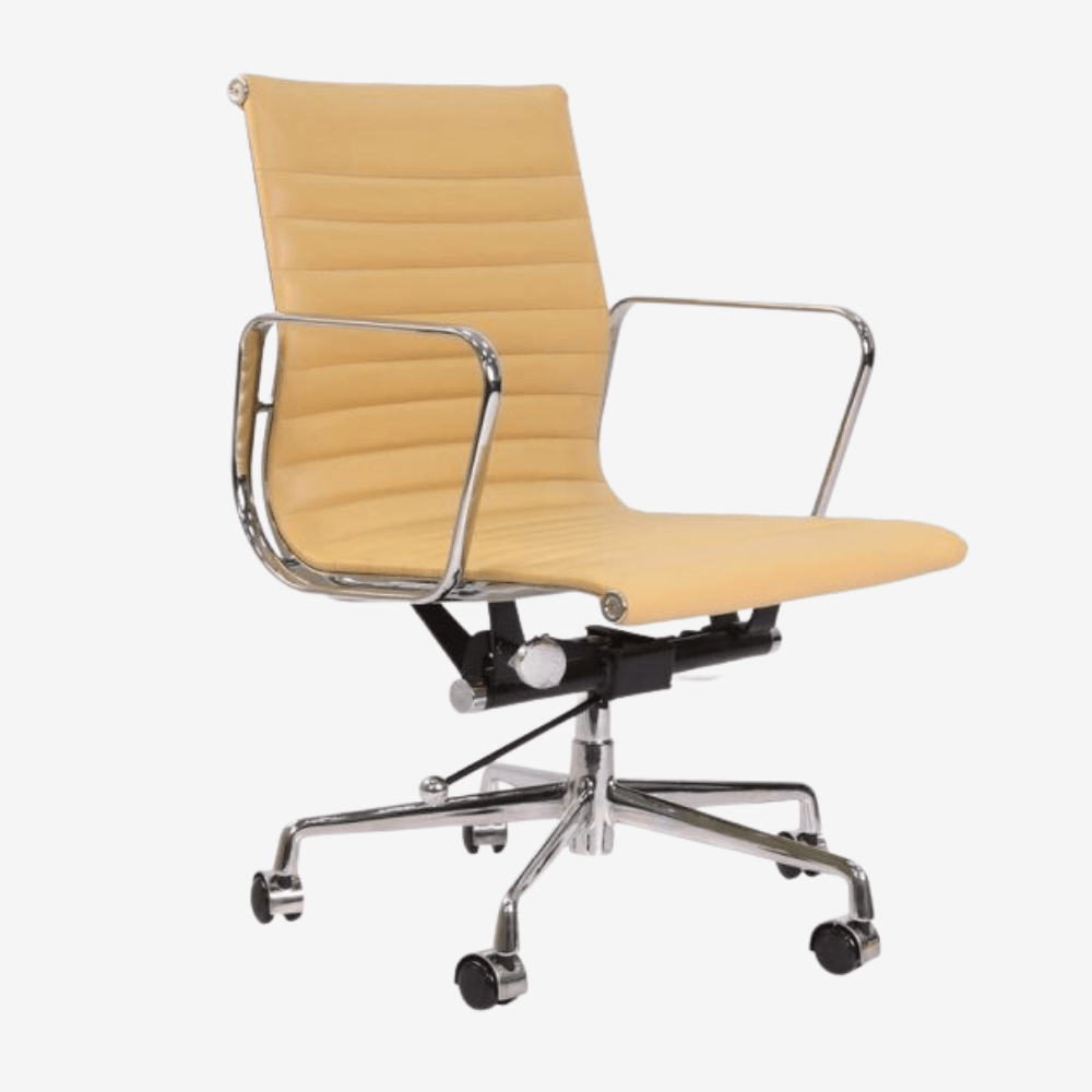 Eames EA117 Low Back Camel Leather Office Chair – Ribbed