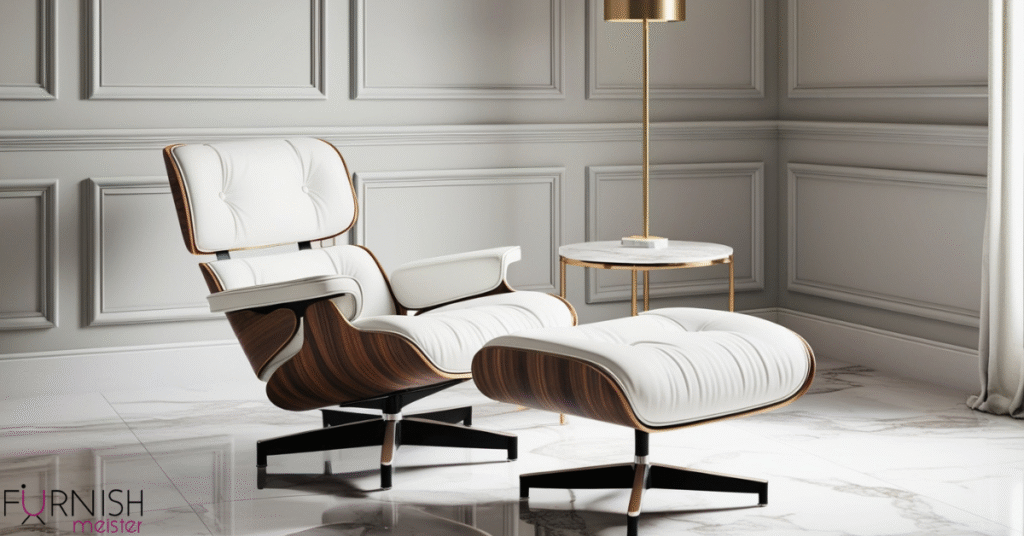 Charles Eames lounge chair in walnut wood with black leather cushion