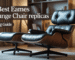 Best Eames lounge chair replica in walnut wood and black leather in a modern living room